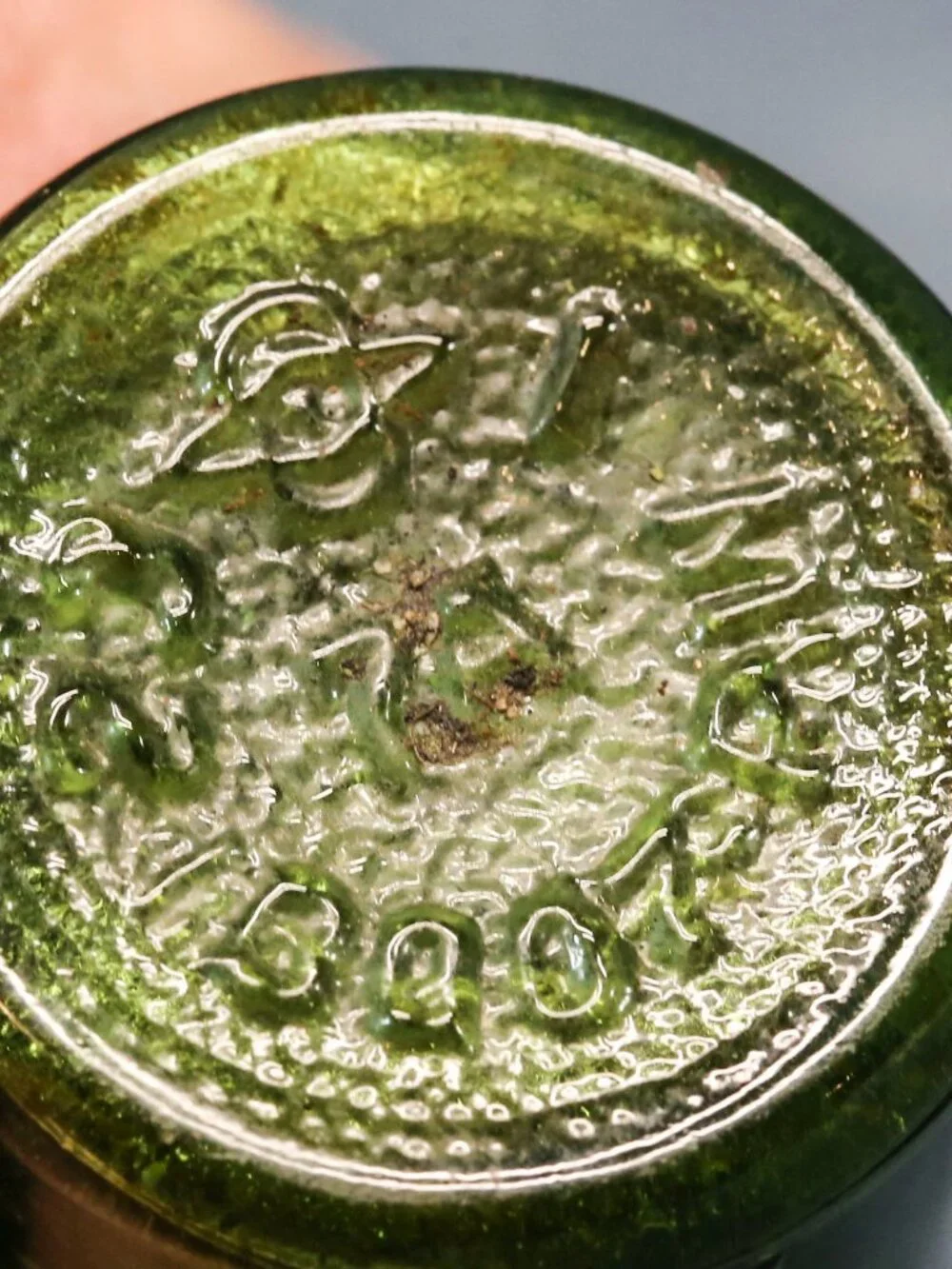 Vintage Green Glass Pill type bottles with inscriptions.  1 oz.